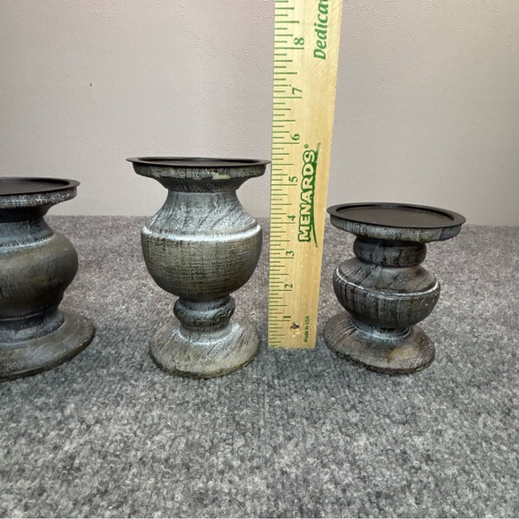PartyLite Modern Rustic Pillar Holders Set of 3 Gray Wood Finish P9053 with Box - Picture 9 of 15